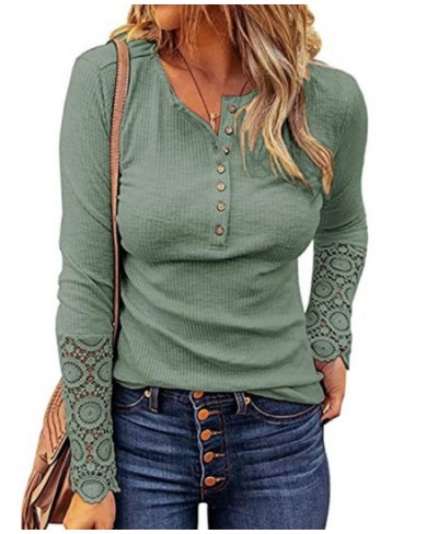 Women Long Sleeve Round Neck Solid Stitching Lace Loose T-shirt for Spring $33.32 - Tops & Tees