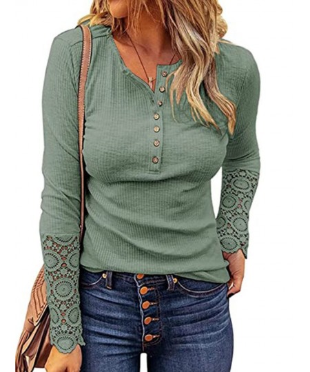 Women Long Sleeve Round Neck Solid Stitching Lace Loose T-shirt for Spring $33.32 - Tops & Tees