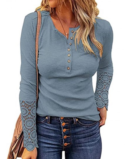 Women Long Sleeve Round Neck Solid Stitching Lace Loose T-shirt for Spring $33.32 - Tops & Tees