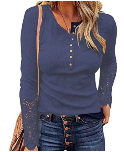 Women Long Sleeve Round Neck Solid Stitching Lace Loose T-shirt for Spring $33.32 - Tops & Tees