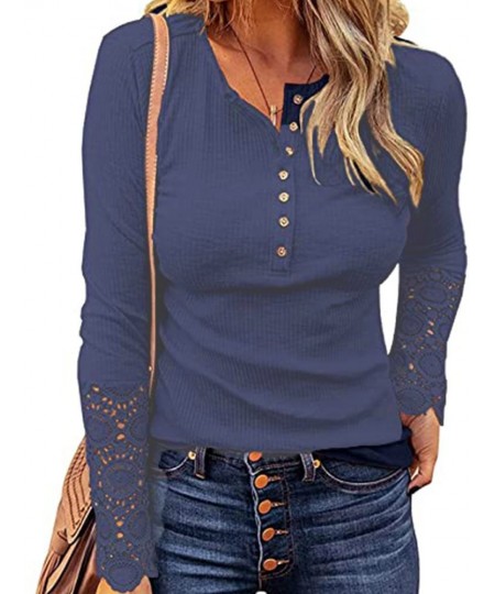 Women Long Sleeve Round Neck Solid Stitching Lace Loose T-shirt for Spring $33.32 - Tops & Tees