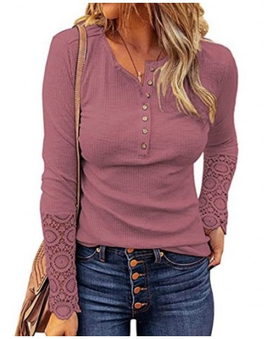 Women Long Sleeve Round Neck Solid Stitching Lace Loose T-shirt for Spring $33.32 - Tops & Tees