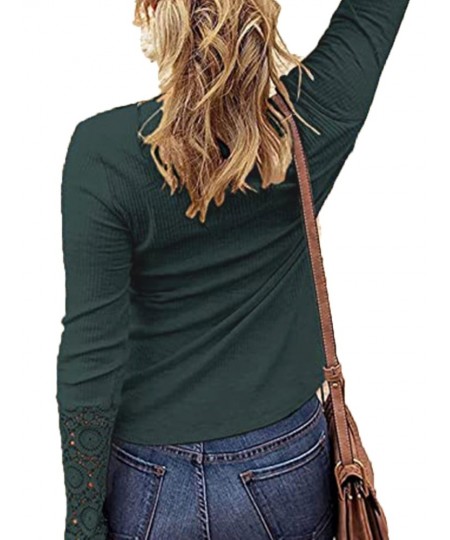 Women Long Sleeve Round Neck Solid Stitching Lace Loose T-shirt for Spring $33.32 - Tops & Tees