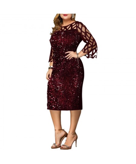 Women's Dresses Sequin Plus Size Summer Dress 2023 Elegant Mesh Petal Sleeve Party Dress Wedding Evening Night Club Bodycon $...