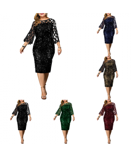 Women's Dresses Sequin Plus Size Summer Dress 2023 Elegant Mesh Petal Sleeve Party Dress Wedding Evening Night Club Bodycon $...