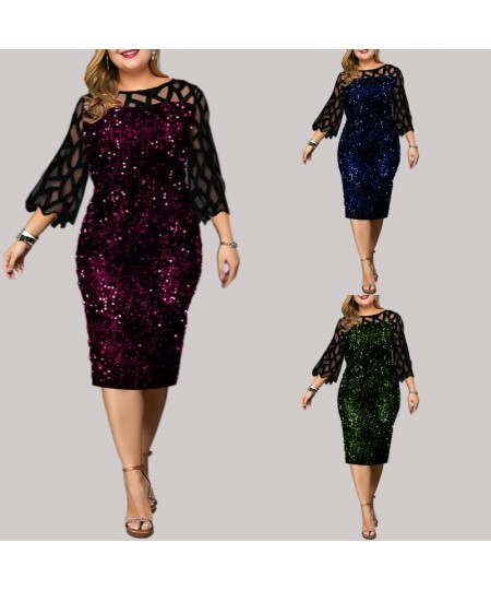 Women's Dresses Sequin Plus Size Summer Dress 2023 Elegant Mesh Petal Sleeve Party Dress Wedding Evening Night Club Bodycon $...