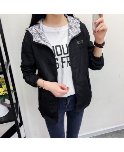 Women's Jacket Spring Autumn Pocket Zipper Hooded Two Side Wear Outwear Coat Loose Plus Size Sport Windbreaker Jackets Famale...