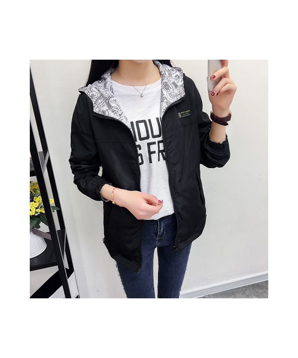 Women's Jacket Spring Autumn Pocket Zipper Hooded Two Side Wear Outwear Coat Loose Plus Size Sport Windbreaker Jackets Famale...