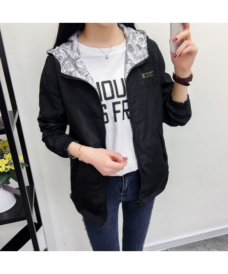 Women's Jacket Spring Autumn Pocket Zipper Hooded Two Side Wear Outwear Coat Loose Plus Size Sport Windbreaker Jackets Famale...