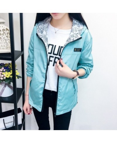 Women's Jacket Spring Autumn Pocket Zipper Hooded Two Side Wear Outwear Coat Loose Plus Size Sport Windbreaker Jackets Famale...