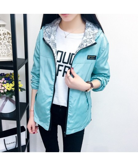 Women's Jacket Spring Autumn Pocket Zipper Hooded Two Side Wear Outwear Coat Loose Plus Size Sport Windbreaker Jackets Famale...