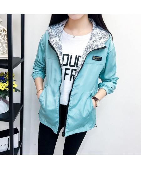 Women's Jacket Spring Autumn Pocket Zipper Hooded Two Side Wear Outwear Coat Loose Plus Size Sport Windbreaker Jackets Famale...