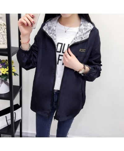 Women's Jacket Spring Autumn Pocket Zipper Hooded Two Side Wear Outwear Coat Loose Plus Size Sport Windbreaker Jackets Famale...