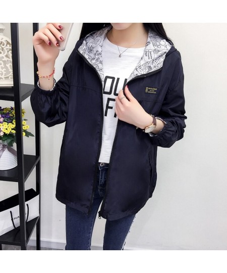 Women's Jacket Spring Autumn Pocket Zipper Hooded Two Side Wear Outwear Coat Loose Plus Size Sport Windbreaker Jackets Famale...