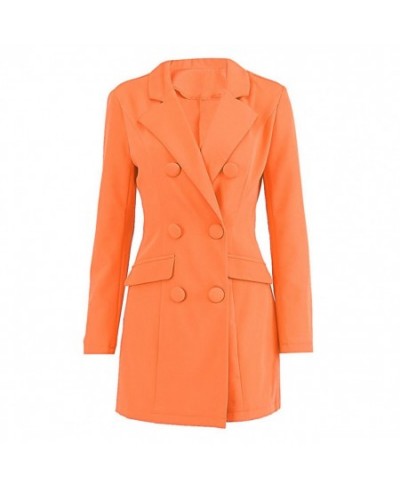 Autumn Orange Office Lady Blazer Lapel Long Sleeve Flap Pockets Double Breasted Mid-Length Formal Women Suit Coat Outerwear $...