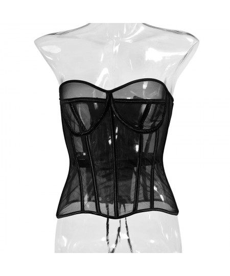 Women summer breathable mesh corset Sexy Mesh Bustier Corset Vintage Strapless Lace-Up Overbust Waist Trainer Cincher Bra $60...