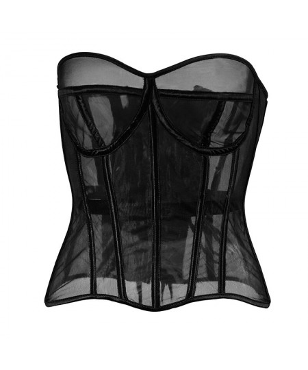 Women summer breathable mesh corset Sexy Mesh Bustier Corset Vintage Strapless Lace-Up Overbust Waist Trainer Cincher Bra $60...