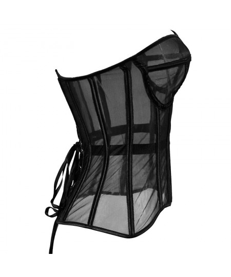 Women summer breathable mesh corset Sexy Mesh Bustier Corset Vintage Strapless Lace-Up Overbust Waist Trainer Cincher Bra $60...