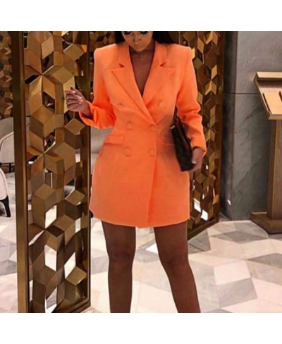 Autumn Orange Office Lady Blazer Lapel Long Sleeve Flap Pockets Double Breasted Mid-Length Formal Women Suit Coat Outerwear $...