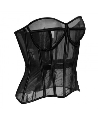 Women summer breathable mesh corset Sexy Mesh Bustier Corset Vintage Strapless Lace-Up Overbust Waist Trainer Cincher Bra $60...