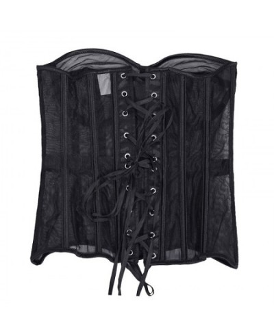 Women summer breathable mesh corset Sexy Mesh Bustier Corset Vintage Strapless Lace-Up Overbust Waist Trainer Cincher Bra $60...