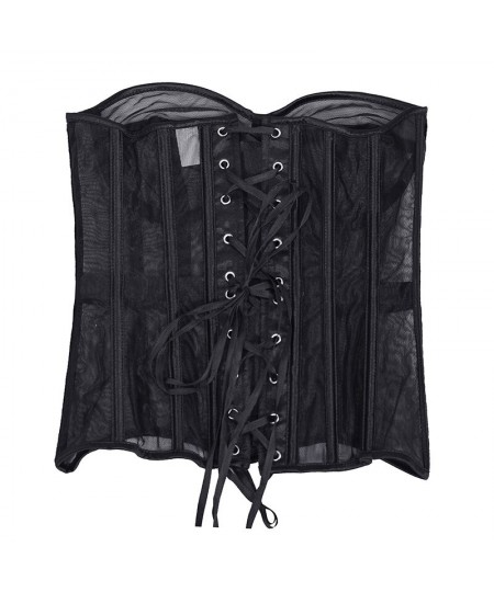 Women summer breathable mesh corset Sexy Mesh Bustier Corset Vintage Strapless Lace-Up Overbust Waist Trainer Cincher Bra $60...