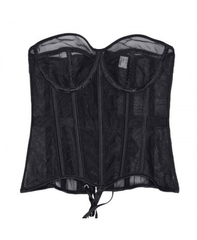 Women summer breathable mesh corset Sexy Mesh Bustier Corset Vintage Strapless Lace-Up Overbust Waist Trainer Cincher Bra $60...