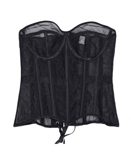 Women summer breathable mesh corset Sexy Mesh Bustier Corset Vintage Strapless Lace-Up Overbust Waist Trainer Cincher Bra $60...