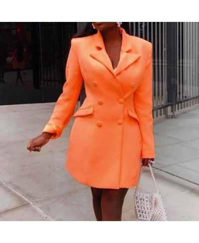 Autumn Orange Office Lady Blazer Lapel Long Sleeve Flap Pockets Double Breasted Mid-Length Formal Women Suit Coat Outerwear $...