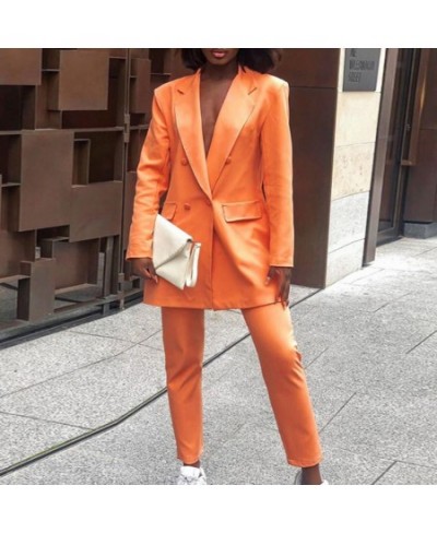 Autumn Orange Office Lady Blazer Lapel Long Sleeve Flap Pockets Double Breasted Mid-Length Formal Women Suit Coat Outerwear $...