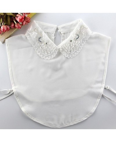 Original beautiful white flower autumn winter shirt detachable Embroidered Crystal Necklace Vest Blouse False Stand Collar $1...