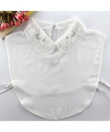 Original beautiful white flower autumn winter shirt detachable Embroidered Crystal Necklace Vest Blouse False Stand Collar $1...