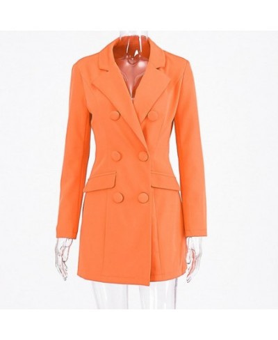 Autumn Orange Office Lady Blazer Lapel Long Sleeve Flap Pockets Double Breasted Mid-Length Formal Women Suit Coat Outerwear $...