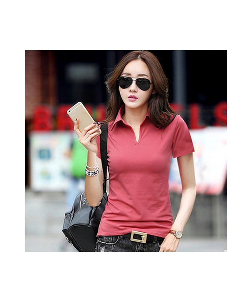 95% Cotton Summer Polo Shirt Women Short Sleeve Solid Slim Polos Mujer Shirts Tops Fashion womens Polo T-shirts Femme 5 Color...