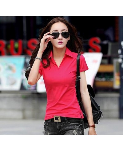 95% Cotton Summer Polo Shirt Women Short Sleeve Solid Slim Polos Mujer Shirts Tops Fashion womens Polo T-shirts Femme 5 Color...