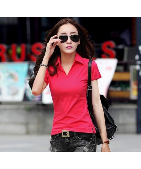 95% Cotton Summer Polo Shirt Women Short Sleeve Solid Slim Polos Mujer Shirts Tops Fashion womens Polo T-shirts Femme 5 Color...