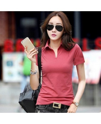 95% Cotton Summer Polo Shirt Women Short Sleeve Solid Slim Polos Mujer Shirts Tops Fashion womens Polo T-shirts Femme 5 Color...