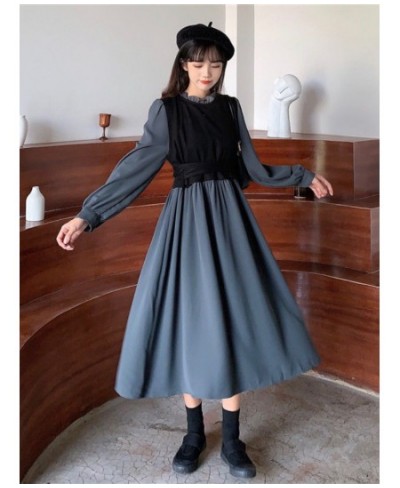 Vintage Long Sleeve Dress Women Elegant Fake Two Pieces Patchwork Puff Sleeve 2023 Spring Korean Fashion Female Robe $43.10 -...