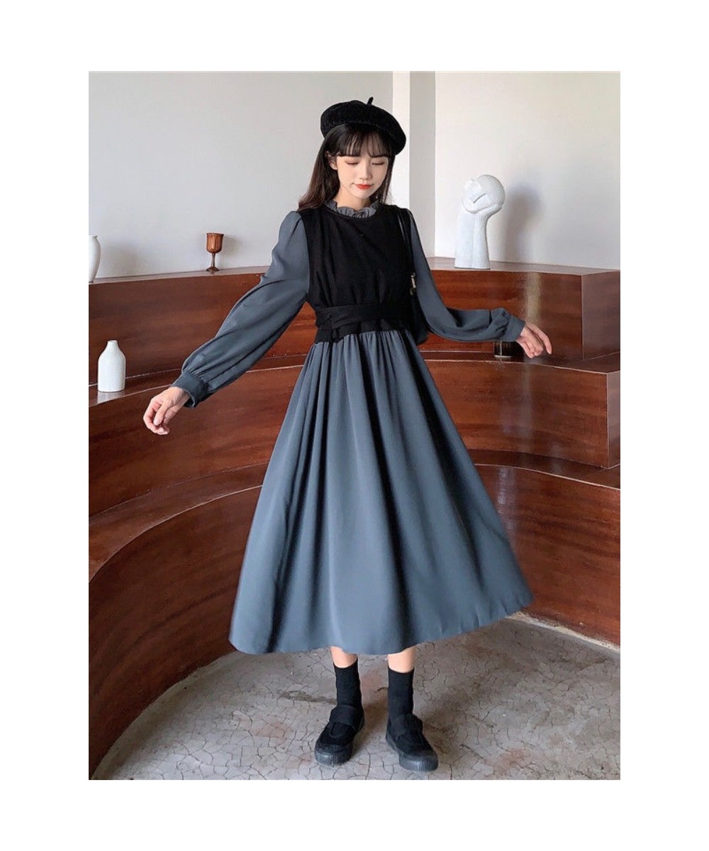 Vintage Long Sleeve Dress Women Elegant Fake Two Pieces Patchwork Puff Sleeve 2023 Spring Korean Fashion Female Robe $43.10 -...