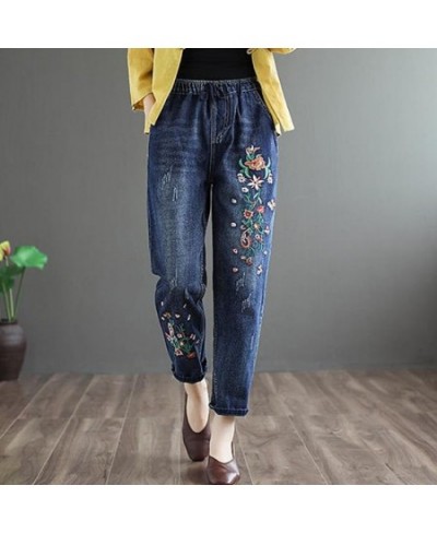 Vintage Jeans Women Embroidered Denim Trousers Streetwear Harem Pants Female Ankle-length 2022 Loose Stretch Mom Jeans Q5760 ...