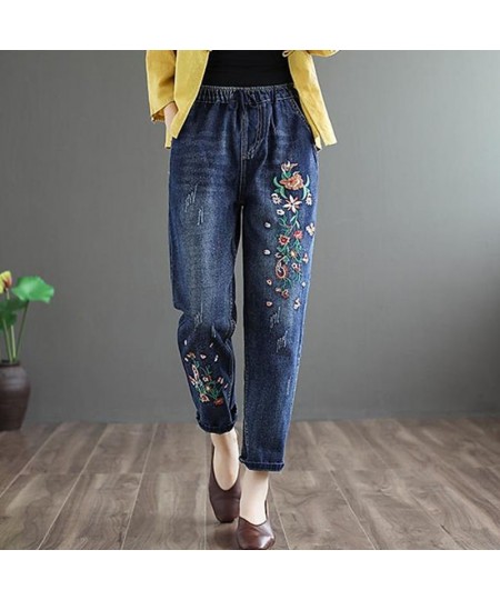 Vintage Jeans Women Embroidered Denim Trousers Streetwear Harem Pants Female Ankle-length 2022 Loose Stretch Mom Jeans Q5760 ...