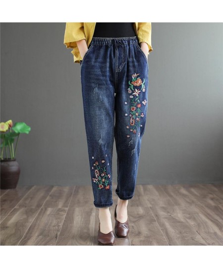 Vintage Jeans Women Embroidered Denim Trousers Streetwear Harem Pants Female Ankle-length 2022 Loose Stretch Mom Jeans Q5760 ...