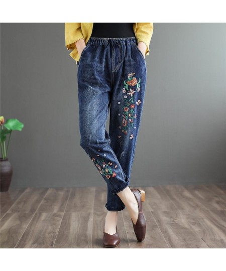 Vintage Jeans Women Embroidered Denim Trousers Streetwear Harem Pants Female Ankle-length 2022 Loose Stretch Mom Jeans Q5760 ...