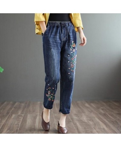 Vintage Jeans Women Embroidered Denim Trousers Streetwear Harem Pants Female Ankle-length 2022 Loose Stretch Mom Jeans Q5760 ...