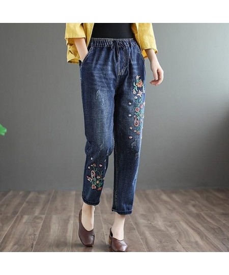 Vintage Jeans Women Embroidered Denim Trousers Streetwear Harem Pants Female Ankle-length 2022 Loose Stretch Mom Jeans Q5760 ...