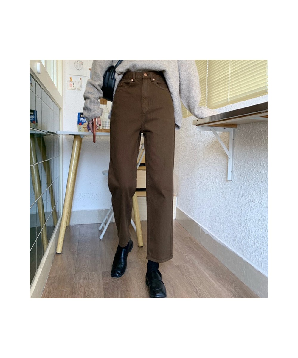 2022 autumn New Brown Straight Denim Vintage Slender Office Lady Jeans Women Trousers High Waist Large Size Pants Female KZ70...