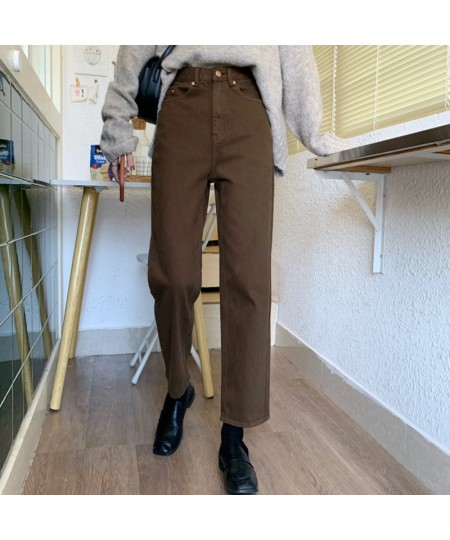 2022 autumn New Brown Straight Denim Vintage Slender Office Lady Jeans Women Trousers High Waist Large Size Pants Female KZ70...