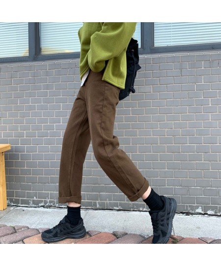 2022 autumn New Brown Straight Denim Vintage Slender Office Lady Jeans Women Trousers High Waist Large Size Pants Female KZ70...