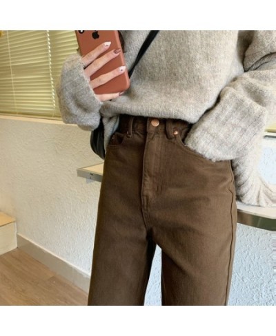 2022 autumn New Brown Straight Denim Vintage Slender Office Lady Jeans Women Trousers High Waist Large Size Pants Female KZ70...