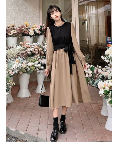 Vintage Long Sleeve Dress Women Elegant Fake Two Pieces Patchwork Puff Sleeve 2023 Spring Korean Fashion Female Robe $43.10 -...